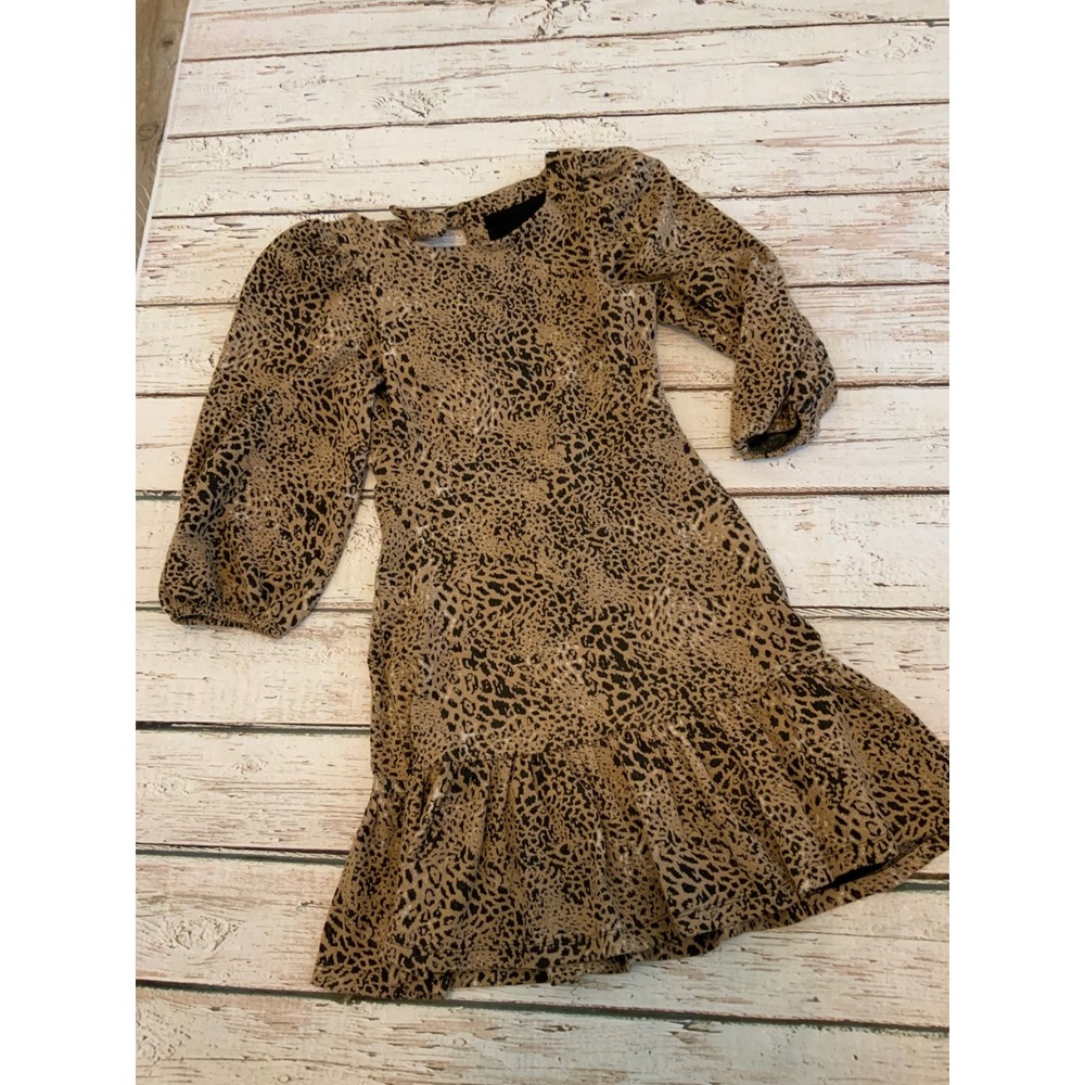 Maeve by Anthropologie Leopard Print Open Back Ruffle Mini Dress Brown Black 8‎
